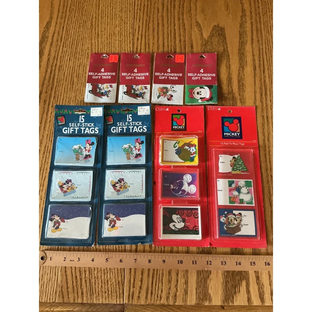 Vintage Disney Christmas Gift Tags Lot Mickey Minnie Donald Holiday Stickers NEW